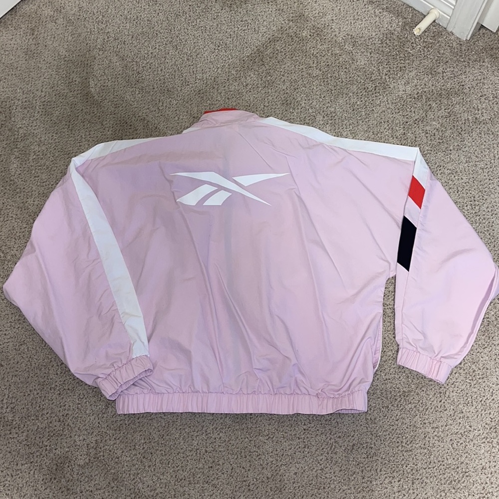 Oversized Reebok pink white and red windbreaker